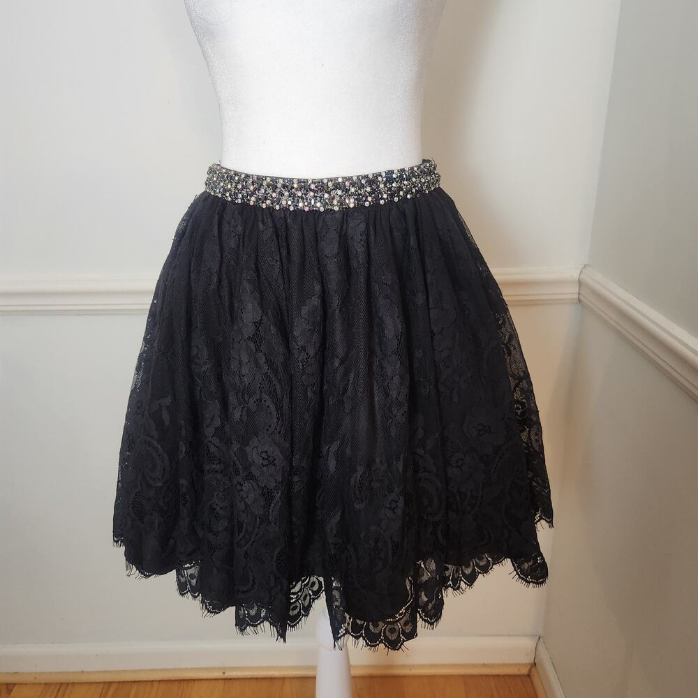 Sherri Hill Skirt Sz 0 Womens Lace Mini Black Beaded Grunge Goth Emo Cocktail